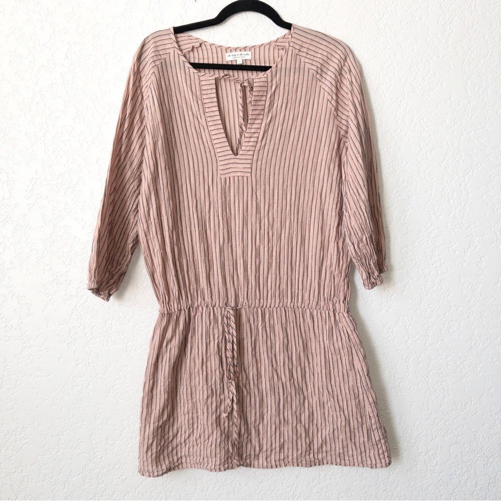 The Lady & The Sailor Pink Striped Linen Blend Drawstring Waist Dress Size 2‎